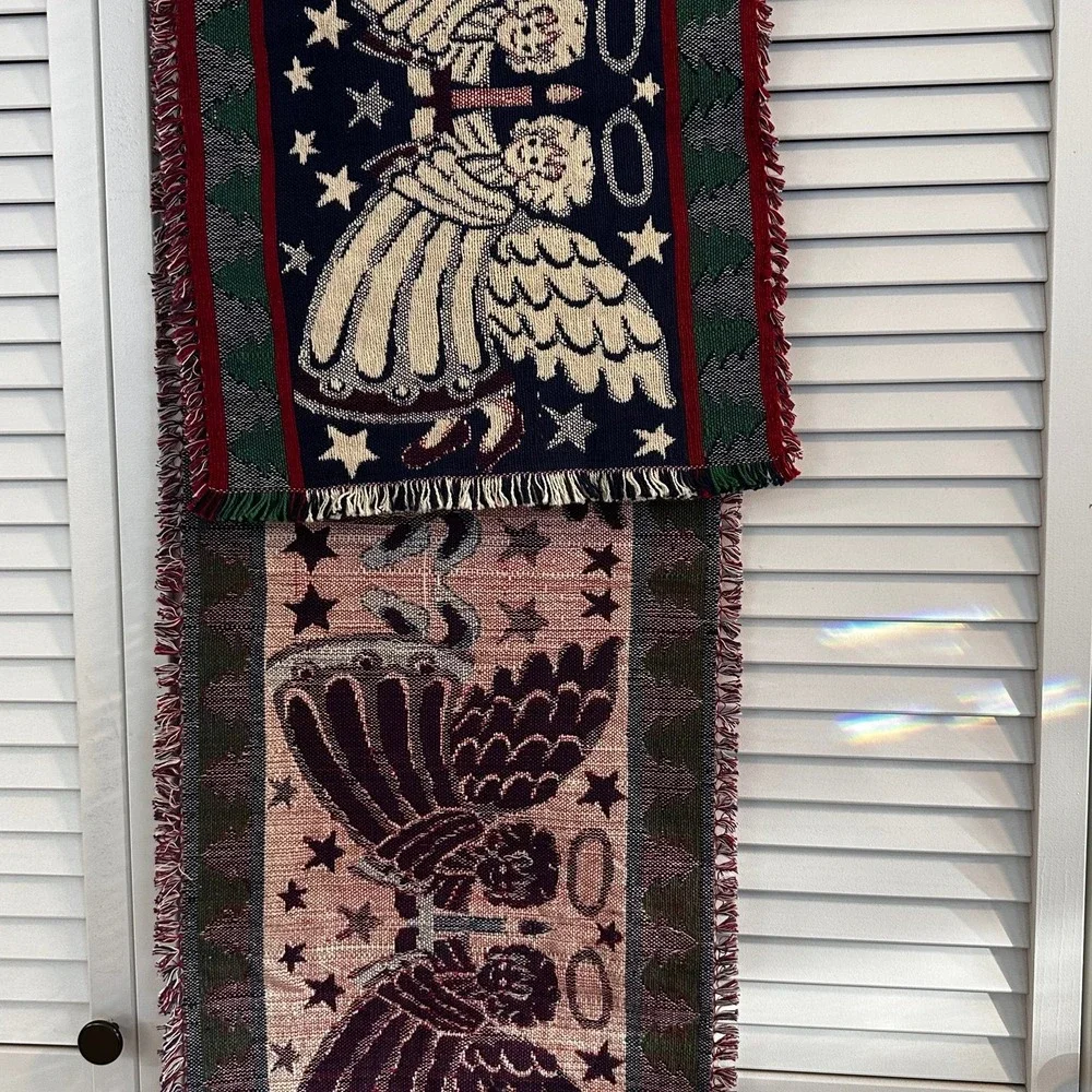 Vintage Angel Christmas Tapestry Table Runner‎ 90s Blanket